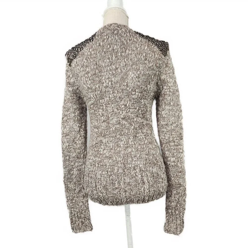 BKE Boutique Zip Up Cardigan Sweater Women's M Brown Studded Western Embellished